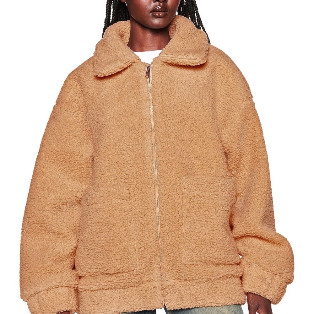 I.AM.GIA Plush Pixie Teddy Zip Jacket in Camel